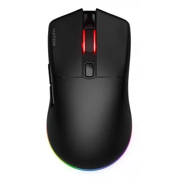 Mysz HATOR Pulsar 3 Wireless, czarna - Przełączniki optyczne żółty 100M PixArt PMW 3311 (HTM630)