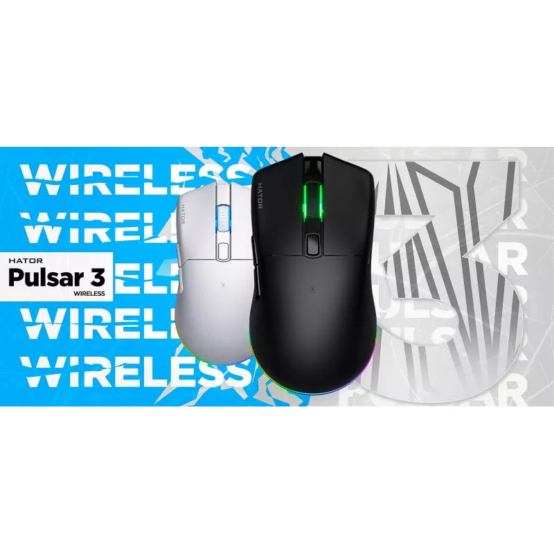 HATOR Pulsar 3 Wireless, biała - Optyczne żółte przełączniki 100M, PixArt PMW 3311 (HTM631)