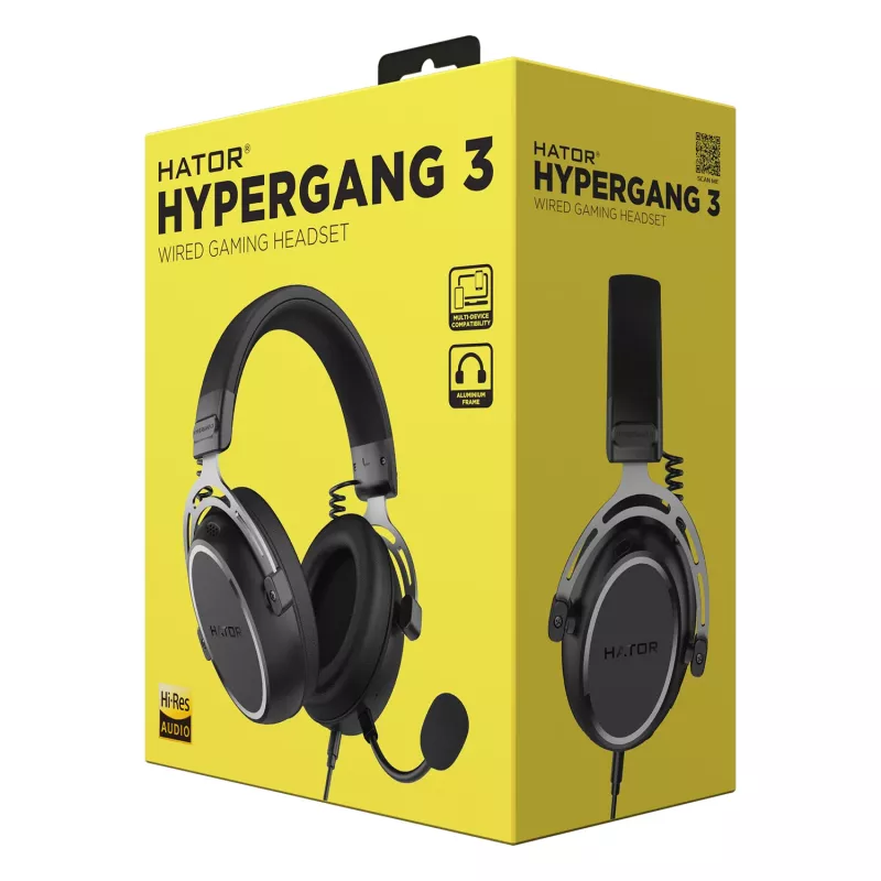 Zestaw słuchawkowy HATOR HYPERGANG 3 Hi-Res, przewodowy, pałąk na głowę, do gier, USB Type-C / USB Type-A, czarny
