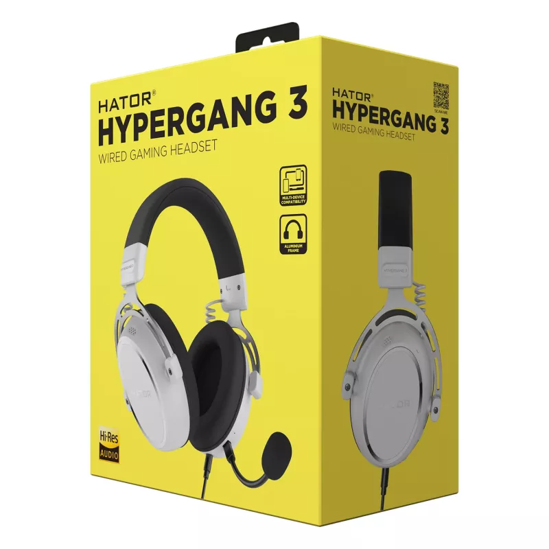 HATOR HYPERGANG 3 Hi-Res Zestaw słuchawkowy Przewodowy Nauszny Gaming USB Typ-C / USB Typ-A Biały