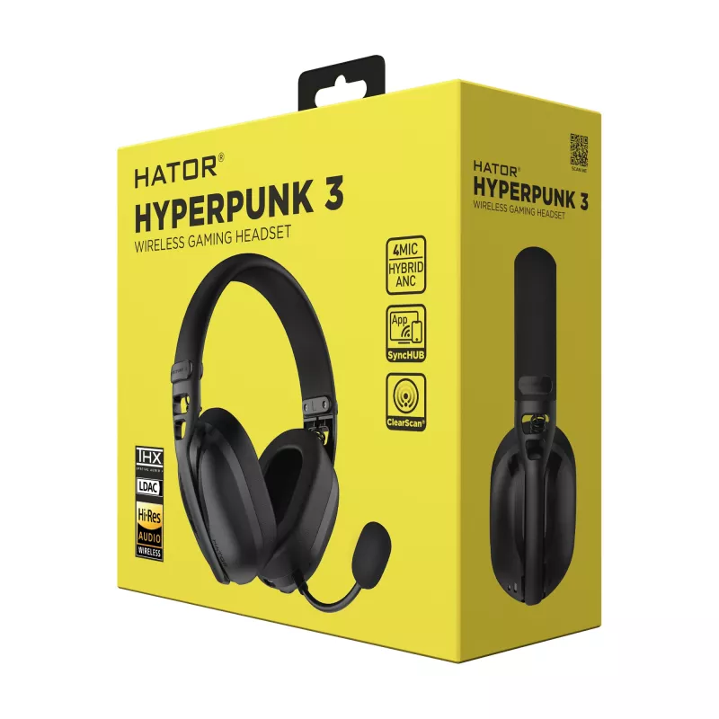 HATOR Hyperpunk 3 bezprzewodowego zestawu słuchawkowego Wired & Wireless Head-band Gaming USB Type-C / USB Type-A Bluetooth Czarny