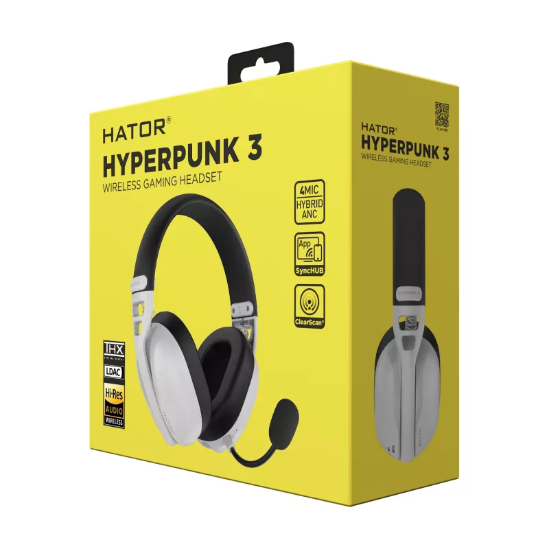 HATOR Hyperpunk 3 bezprzewodowego zestawu słuchawkowego Wired & Wireless Head-band Gaming USB Type-C / USB Type-A Bluetooth biały