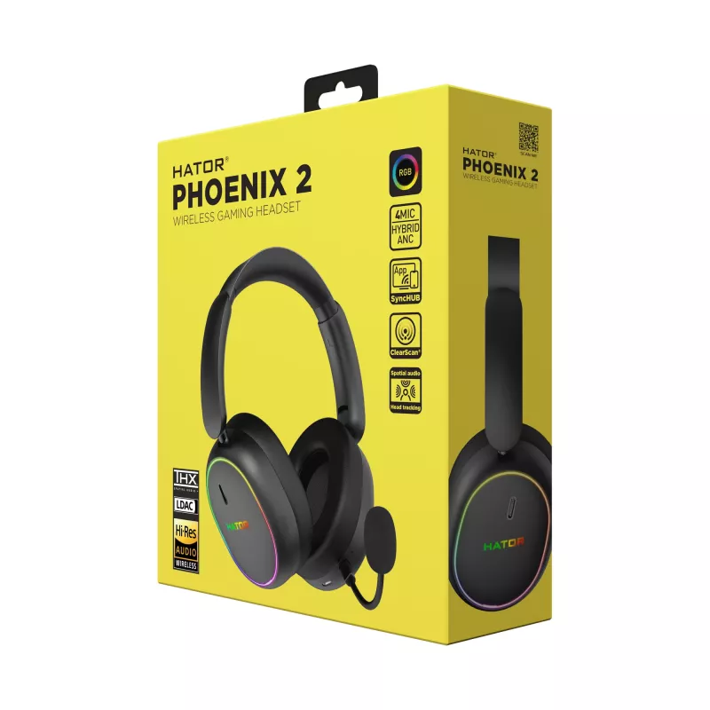 HATOR Phoenix 2 bezprzewodowego zestawu słuchawkowego Wired & Wireless Head-band Gaming USB Type-C / USB Type-A Bluetooth Czarny