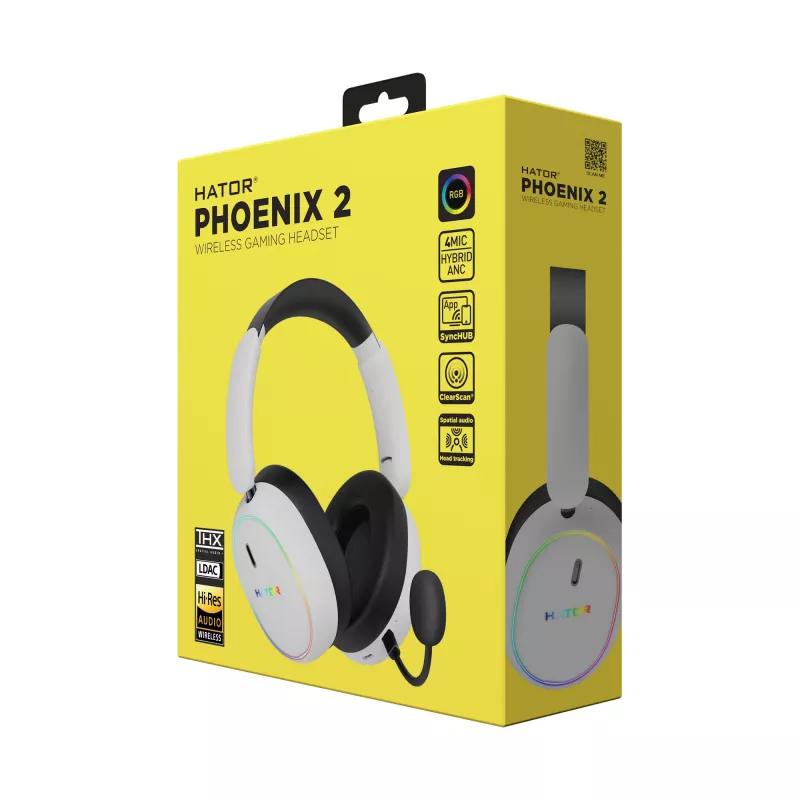 Zestaw słuchawkowy HATOR Phoenix 2 Wireless Przewodowy i Bezprzewodowy Nagłowny Gamingowy USB Typ-C / USB Typ-A Bluetooth Biały