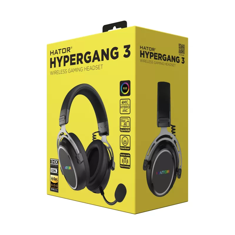 HATOR Hypergang 3 Wireless Zestaw słuchawkowy Head-band Gaming USB Type-C / USB Type-A Bluetooth Czarny
