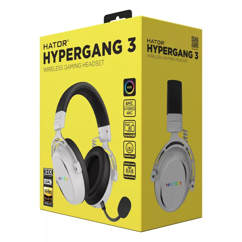 HATOR Hypergang 3 Wireless Zestaw słuchawkowy Nagłowny Gaming USB Type-C / USB Type-A Bluetooth Biały