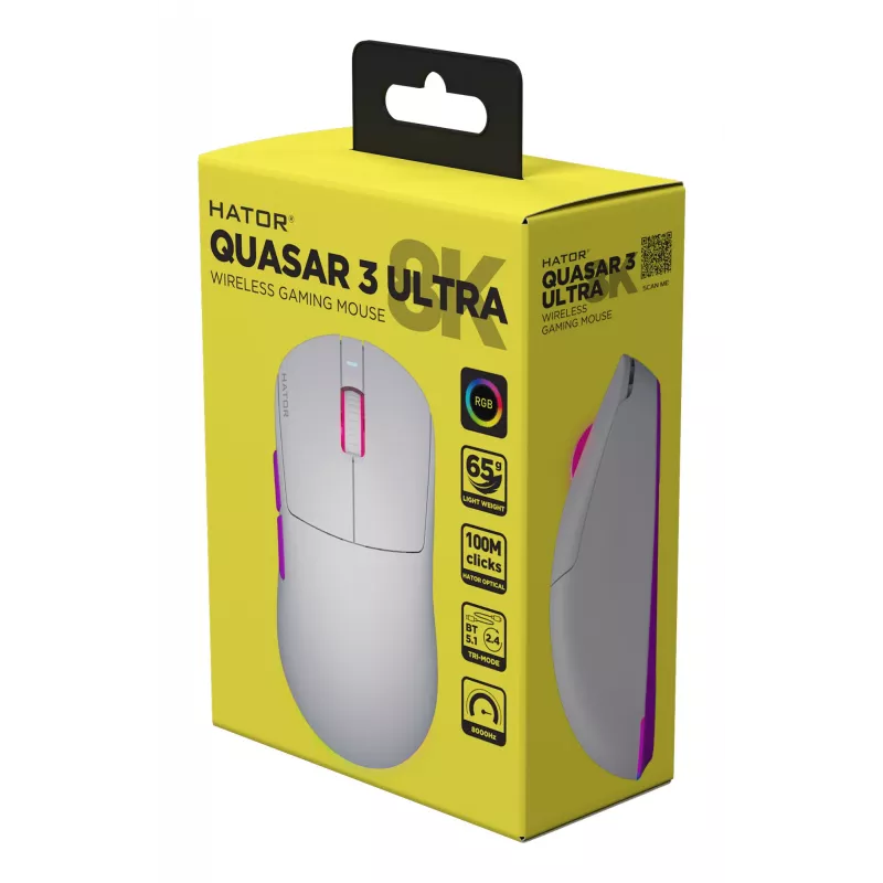 HATOR Quasar 3 Ultra 8K Wireless mysz Gaming Symetryczna RF Wireless + Bluetooth + USB Type-A Optyczna 30000 DPI