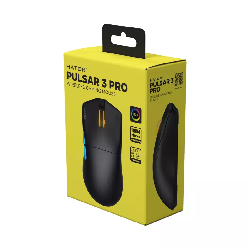 Mysz HATOR Pulsar 3 PRO Wireless Gaming Praworęczna RF Wireless + Bluetooth + USB Type-A Optyczna 30000 DPI