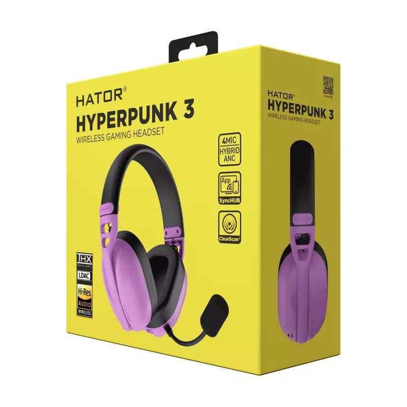 HATOR Hyperpunk 3 bezprzewodowego zestawu słuchawkowego Wired & Wireless Head-band Gaming USB Type-C / USB Type-A Bluetooth Fioletowy