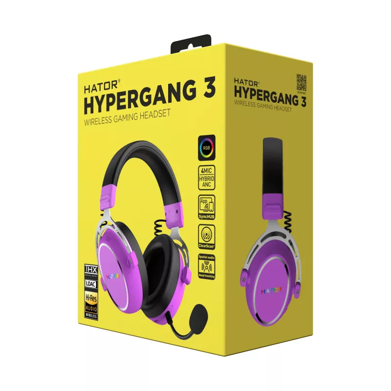 HATOR Hypergang 3 Wireless Zestaw słuchawkowy Nagłowny Gaming USB Type-C / USB Type-A Bluetooth Fioletowy