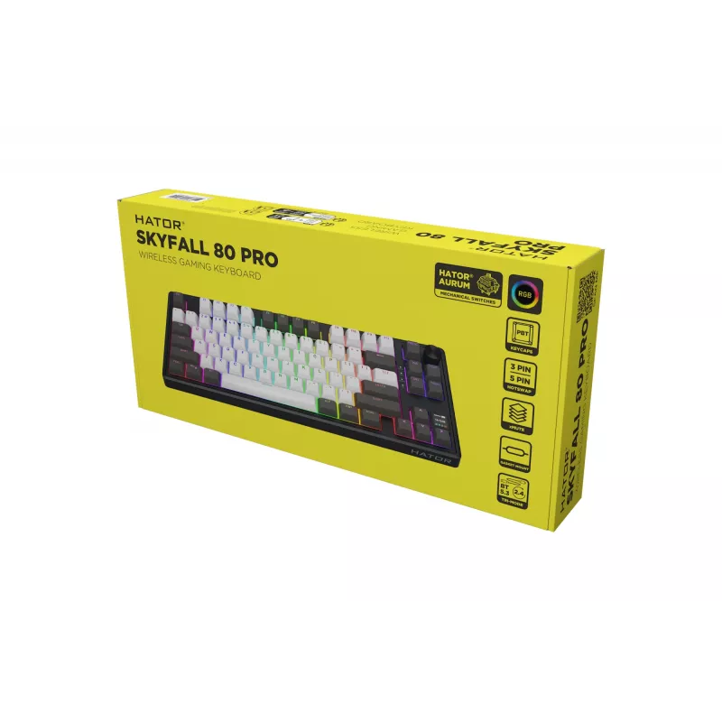 HATOR Skyfall Pro Wireless 80 klawiatura Gaming USB + RF Wireless + Bluetooth QWERTY US English Czarny, Szary