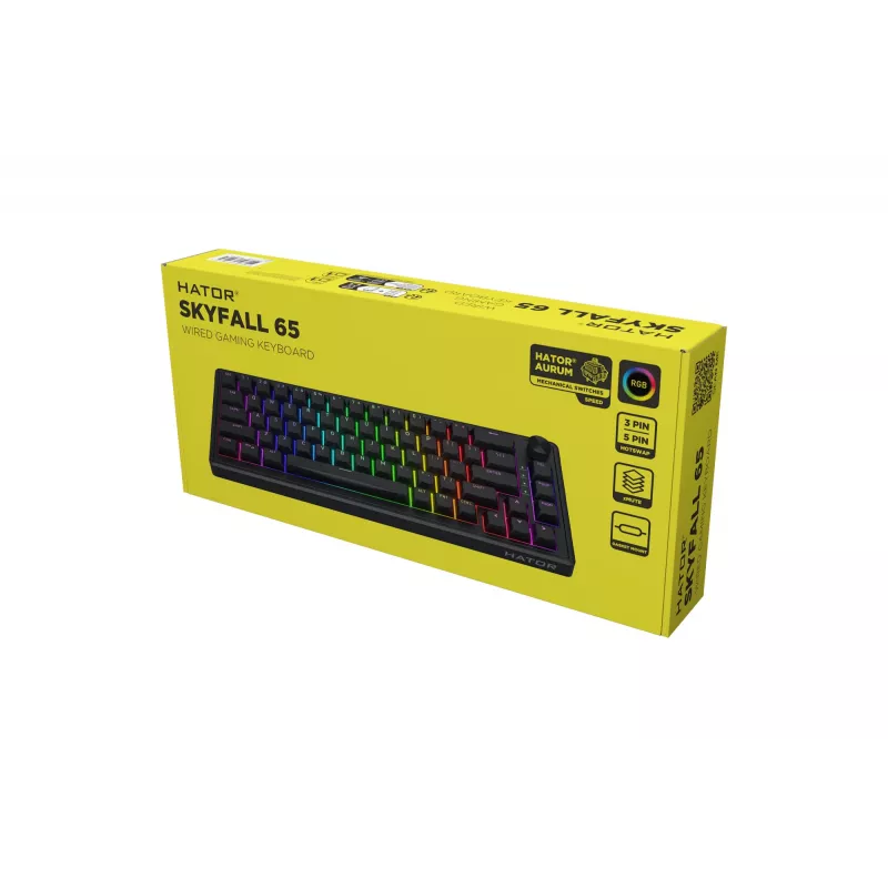 HATOR Skyfall 65 Wired, Mechanical, USB-C, Aurum Sterling, 70M kliknięć, RGB, Czarny, 790g