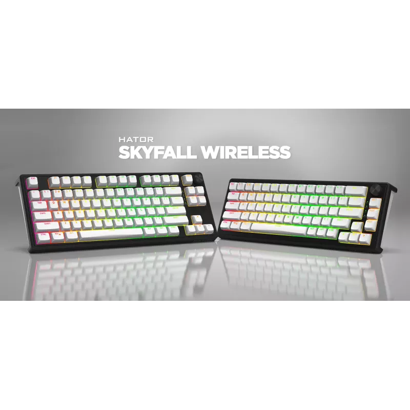 HATOR Skyfall Wireless 65 klawiatura Gaming USB + RF Wireless + Bluetooth QWERTY US English Czarny, Biały