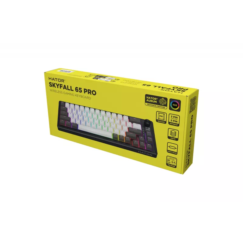 HATOR Skyfall Pro Wireless 65 klawiatura Gaming USB + RF Wireless + Bluetooth QWERTY US English Czarny, Szary