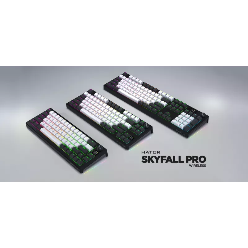 HATOR Skyfall Pro Wireless 65 klawiatura Gaming USB + RF Wireless + Bluetooth QWERTY US English Czarny, Szary