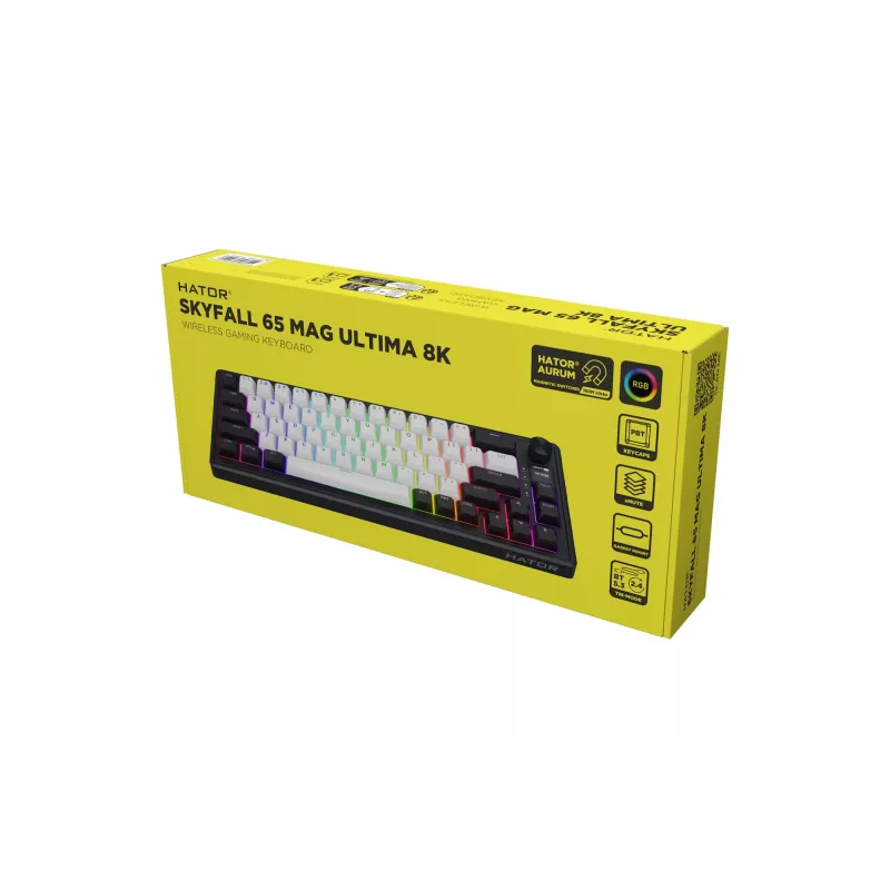 HATOR Skyfall 65 MAG ULTIMA 8K klawiatura bezprzewodowa Gaming USB + RF Wireless + Bluetooth QWERTY US English Czarny, Biały