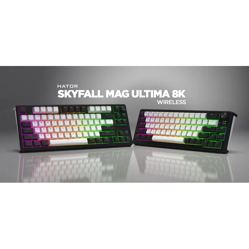 HATOR Skyfall 65 MAG ULTIMA 8K klawiatura bezprzewodowa Gaming USB + RF Wireless + Bluetooth QWERTY US English Czarny, Biały