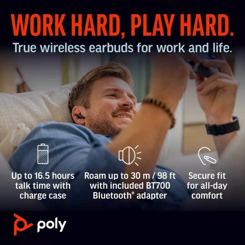 HP Poly Voyager Free 60+M UC Carbon Czarny Earbuds +BT700 USB-C Adapter +Touchscreen Charge Case