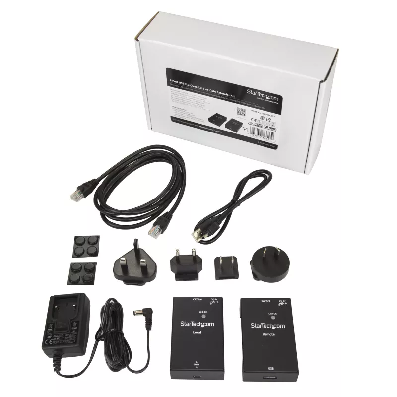 Przedłużacz StarTech.com USB 2.0 przez kabel Cat5e/Cat6 (RJ45) – do 165 stóp (50 m) – szybki zestaw adapterów przedłużacza portu USB – zasilany – przedłużacz USB przez kabel Ethernet – 480 Mb/s – metalowy