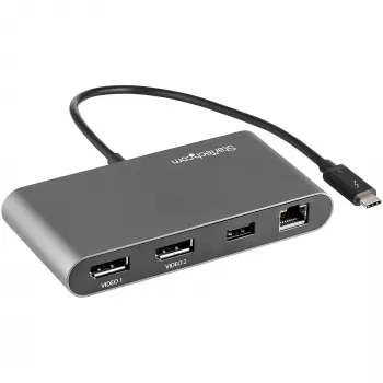 StarTech.com Mini stacja dokująca Thunderbolt dla dwóch monitorów, DisplayPort 4K 60 Hz, bezsterownikowy koncentrator dla Windows i Mac, Gigabit Ethernet, 1x USB-A (USB 5 Gb/s), kabel 11 cali (28 cm)