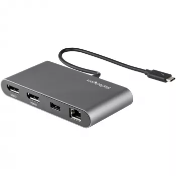 StarTech.com Mini stacja dokująca Thunderbolt dla dwóch monitorów, DisplayPort 4K 60 Hz, bezsterownikowy koncentrator dla Windows i Mac, Gigabit Ethernet, 1x USB-A (USB 5 Gb/s), kabel 11 cali (28 cm)