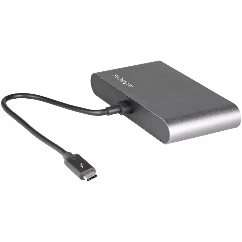 StarTech.com Mini stacja dokująca Thunderbolt dla dwóch monitorów, DisplayPort 4K 60 Hz, bezsterownikowy koncentrator dla Windows i Mac, Gigabit Ethernet, 1x USB-A (USB 5 Gb/s), kabel 11 cali (28 cm)