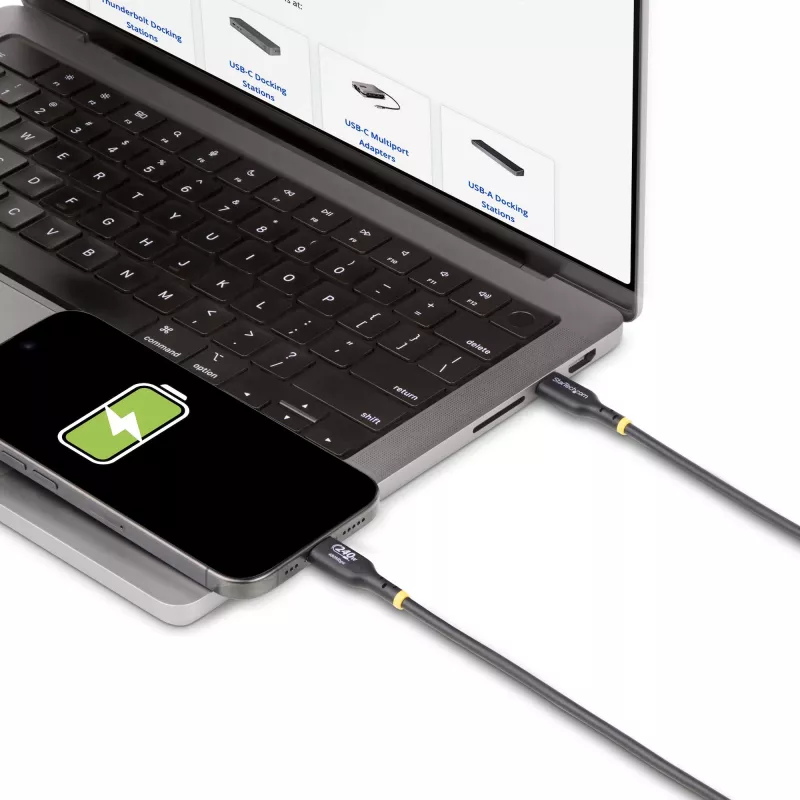 StarTech.com Kabel USB-C do ładowania 3 m, certyfikowany przez USB-IF kabel USB C, 240 W PD EPR, USB 2.0 Typu-C przewód do ładowania laptopa, kabel USB-C do przesyłania danych, osłona TPE, M/M