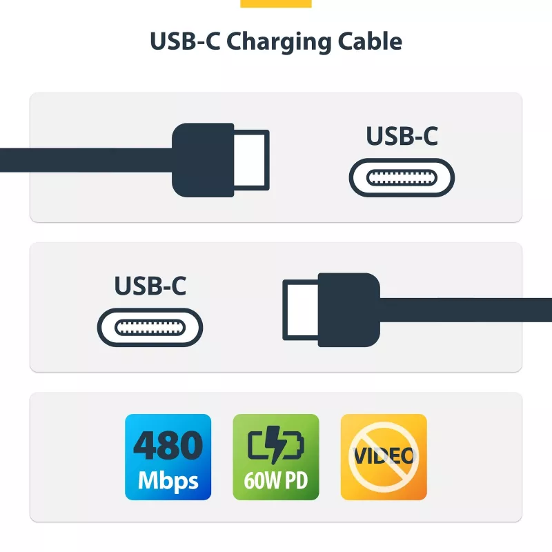 StarTech.com 1m kabel ładujący USB-C 2 szt., kabel USB C, przewód ładujący do laptopa USB 2.0 Type-C, 60 W 3 A Power Delivery, powłoka TPE, kabel do transferu danych USB-C, M/M