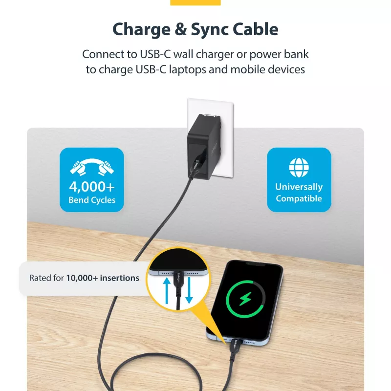 StarTech.com 1m kabel ładujący USB-C 2 szt., kabel USB C, przewód ładujący do laptopa USB 2.0 Type-C, 60 W 3 A Power Delivery, powłoka TPE, kabel do transferu danych USB-C, M/M