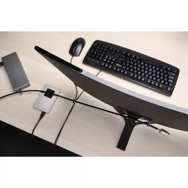 Zestaw blokujący Kensington Desktop & Peripherals Locking Kit 2.0, 2,44 m, Kensington, klucz, stal węglowa, czarny, srebrny