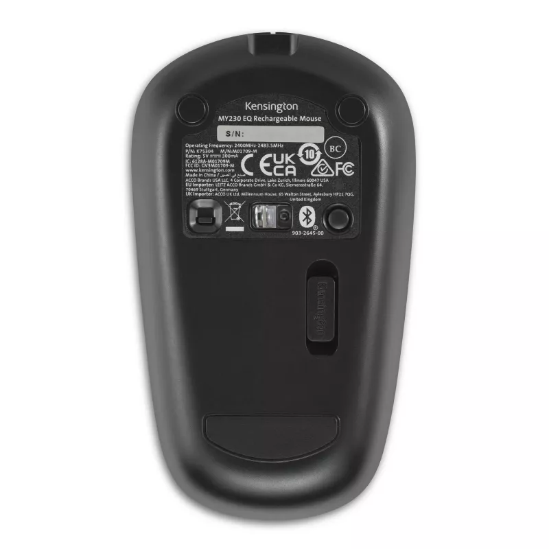 Mysz Kensington MY230 EQ Rechargeable – Bezprzewodowa – Średnia, symetryczna, RF Wireless + Bluetooth, 1200 DPI, Czarna