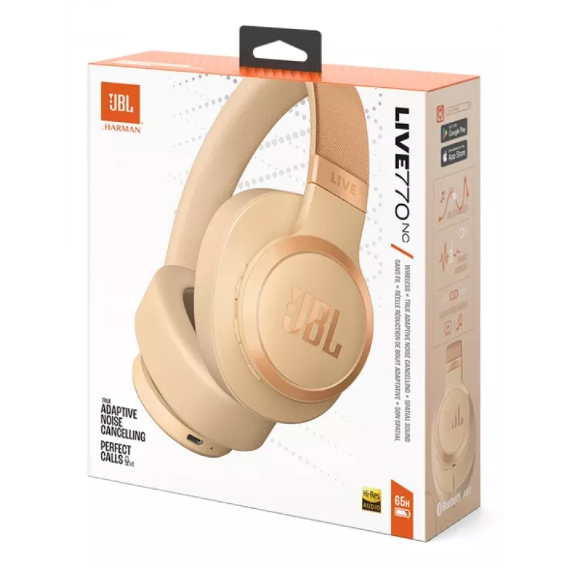 JBL Live 770NC Zestaw słuchawkowy Bezprzewodowy Nauszny Połączenia/Muzyka Bluetooth Piaskowy