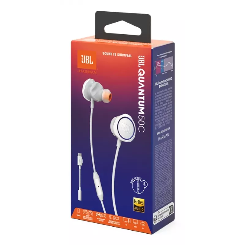 JBL Quantum 50C Zestaw słuchawkowy Przewodowy Douszny Gamingowy Biały