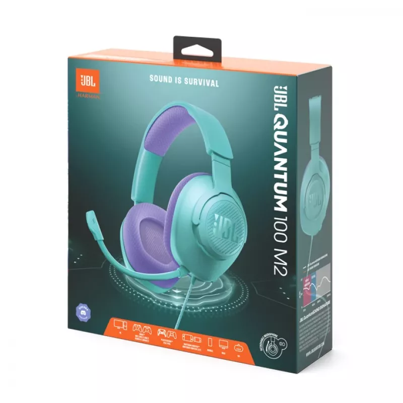 JBL Quantum 100M2 Headset Wired Head-band Gaming cyjan