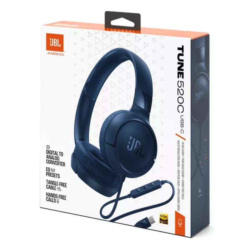 Słuchawki JBL Tune 520C USB-C Nauszne Pałąk Rozmowy/Muzyka USB Typu-C Niebieski