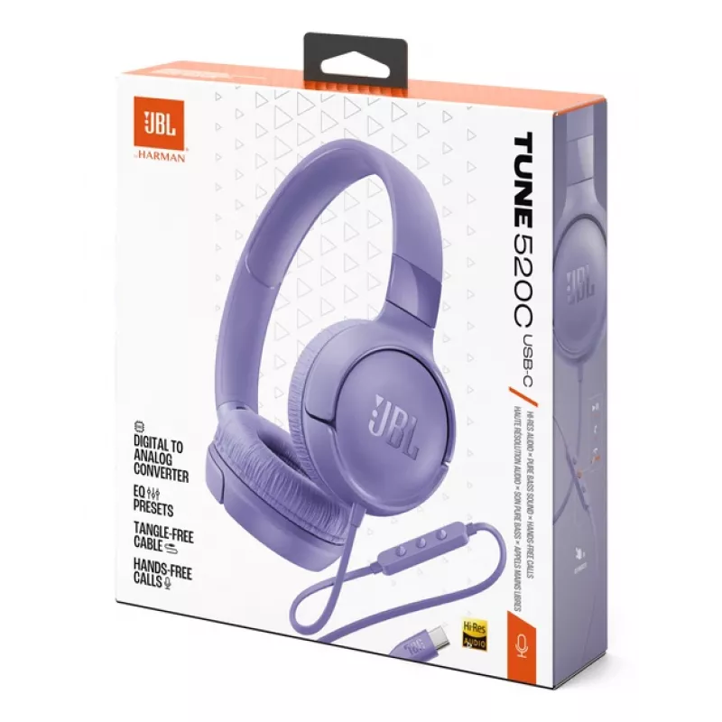 JBL Tune 520C USB-C Słuchawki Przewodowe Nagłowne Rozmowy/Muzyka USB Type-C Liliowy