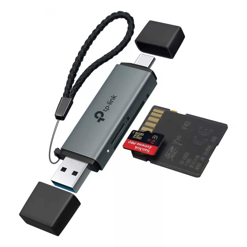 Czytnik kart TP‑LINK UA430D USB 3.1 — obsługa MicroSD/SD, 200 Mbit/s, Czarny, 75×22,9×9,3 mm