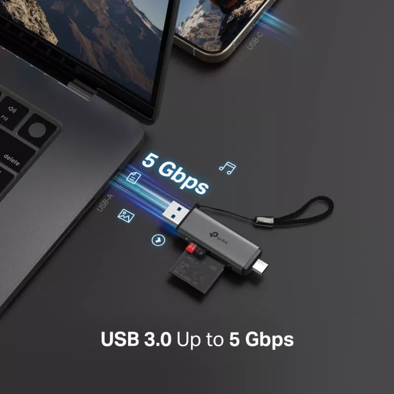 Czytnik kart TP‑LINK UA430D USB 3.1 — obsługa MicroSD/SD, 200 Mbit/s, Czarny, 75×22,9×9,3 mm