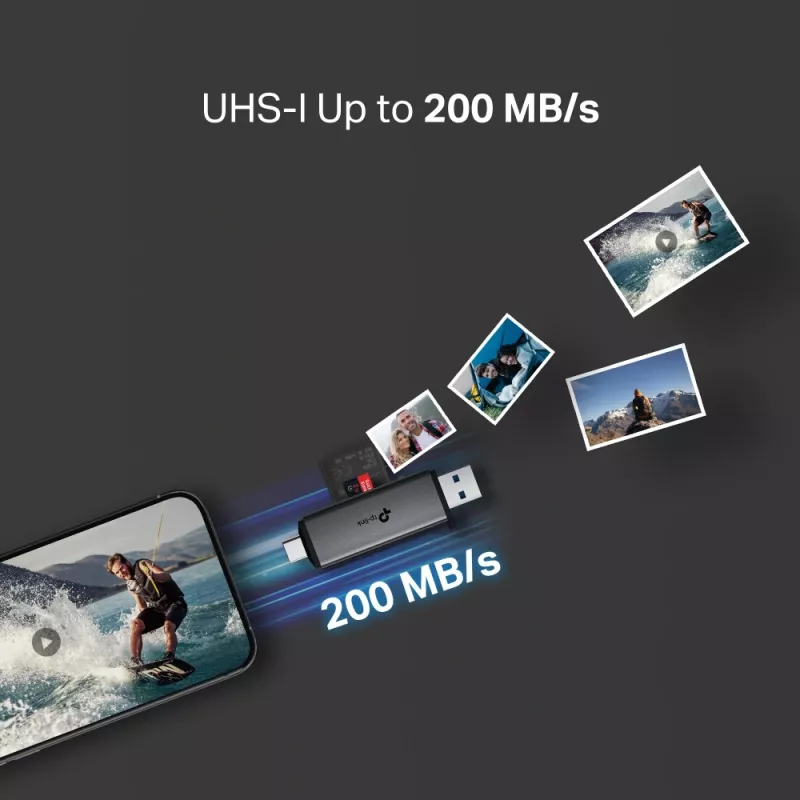 Czytnik kart TP‑LINK UA430D USB 3.1 — obsługa MicroSD/SD, 200 Mbit/s, Czarny, 75×22,9×9,3 mm