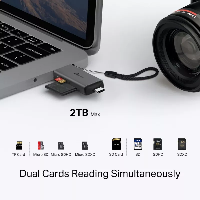 Czytnik kart TP‑LINK UA430D USB 3.1 — obsługa MicroSD/SD, 200 Mbit/s, Czarny, 75×22,9×9,3 mm
