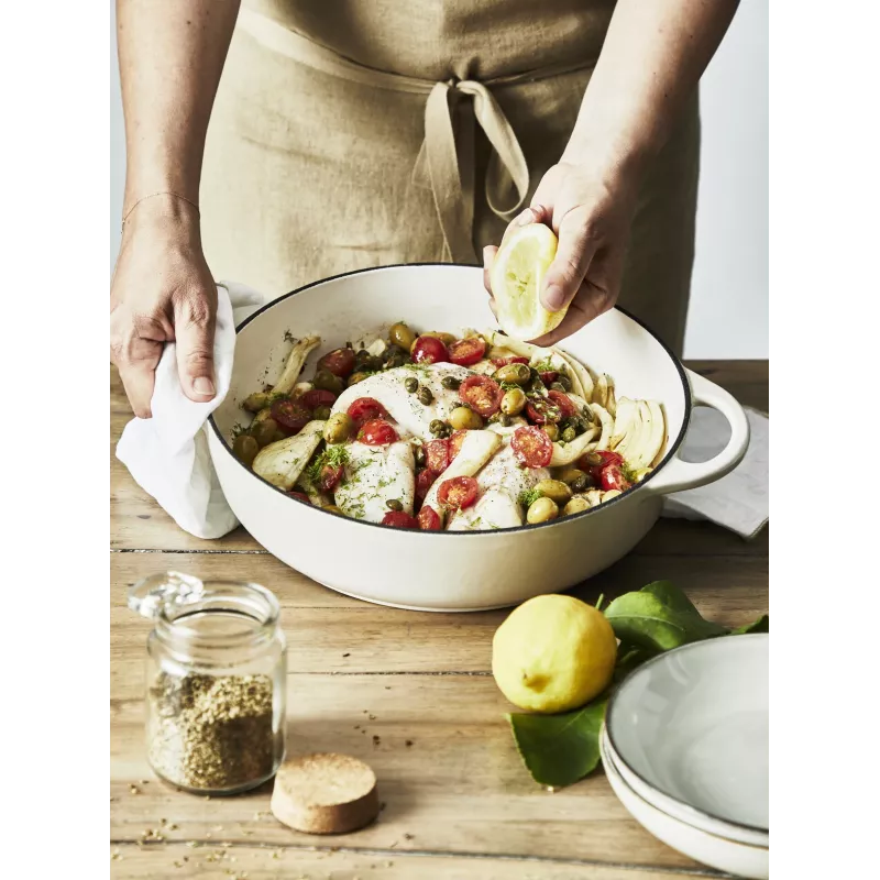Żeliwna patelnia do serwowania Tefal LOV E25972, okrągła, 3,8 L, 28 cm, beżowa