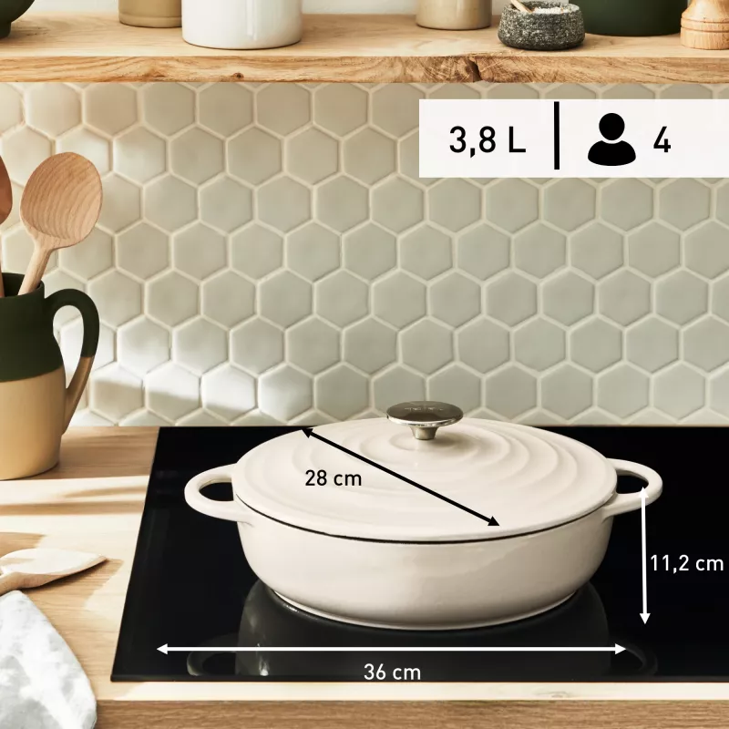 Żeliwna patelnia do serwowania Tefal LOV E25972, okrągła, 3,8 L, 28 cm, beżowa