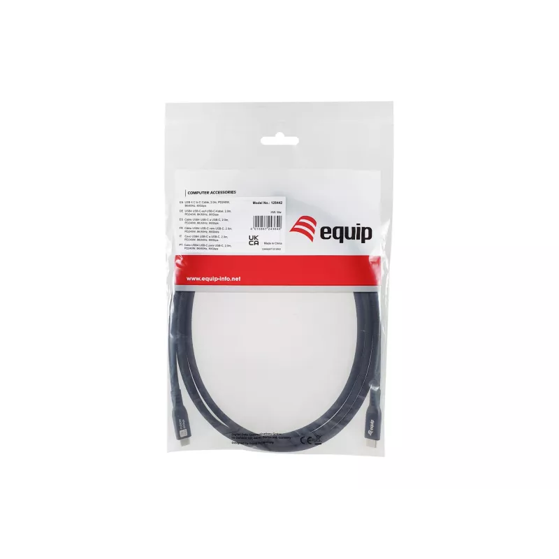 Kabel USB-C na USB-C EQUIP USB4 Gen4x2, 2 m, 80 Gb/s, PD 240 W, 8K@60 Hz, czarny
