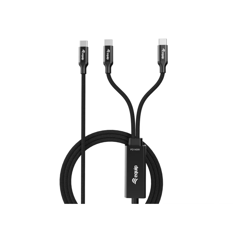 Kabel ładujący Y USB-C na 2x USB-C EQUIP 1,5 m PD 140 W, USB 2.0, czarny