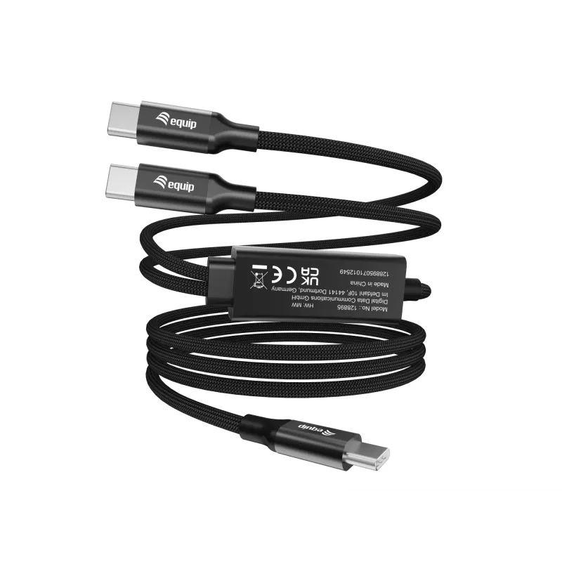 Kabel ładujący Y USB-C na 2x USB-C EQUIP 1,5 m PD 140 W, USB 2.0, czarny