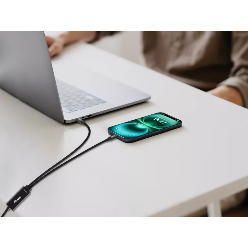 Kabel ładujący Y USB-C na 2x USB-C EQUIP 1,5 m PD 140 W, USB 2.0, czarny