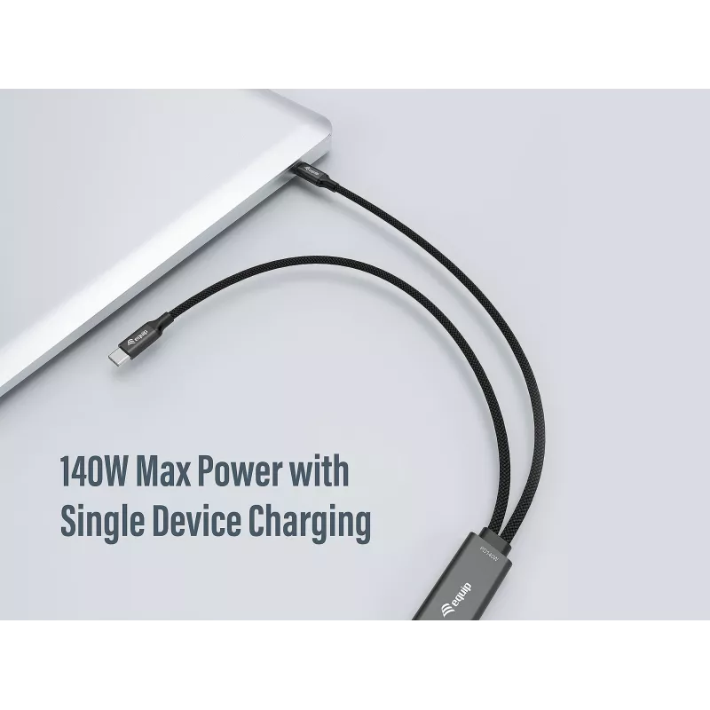 Kabel ładujący Y USB-C na 2x USB-C EQUIP 1,5 m PD 140 W, USB 2.0, czarny