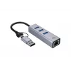 Adapter sieciowy USB-C do Gigabit Ethernet z 3-portowym hubem USB CONCEPTRONIC ABBY25G — USB 3.2 Gen 1, Ethernet 1 Gb/s, 3x USB-A, aluminium, szary