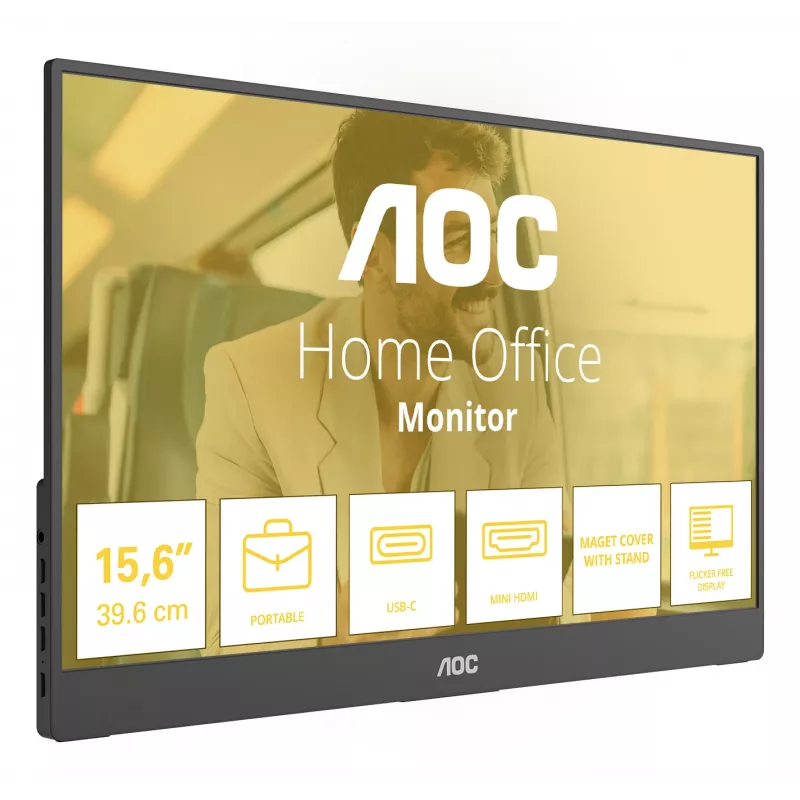 AOC 16T20E2 przenośny telewizor/monitor Przenośny monitor Czarny 39.6 cm (15.6 inch) LED 1920 x 1080 pikseli