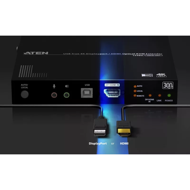 Przedłużacz KVM ATEN True 4K DP/HDMI Optical KVM 300m – Nadajnik i Odbiornik, DisplayPort/HDMI, USB, 300 m